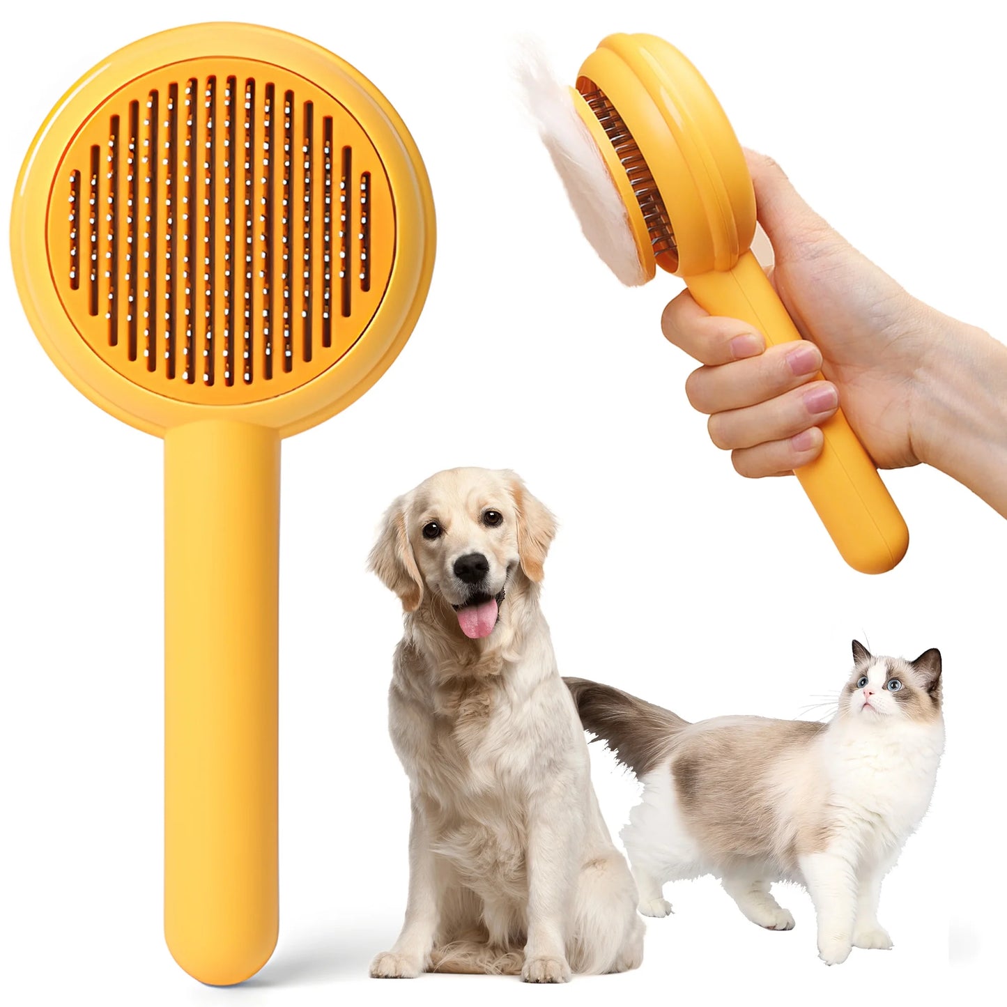 Cat Brushes for Indoor Cats - Pet Self Cleaning Slicker Brush Removes Deep Waste Hair - Cats Dogs Resin Protected Massage Comb(Yellow)